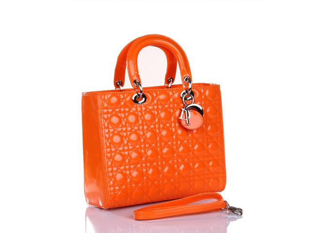 replica jumbo lady dior patent leather bag 6322 orange with silver - Click Image to Close